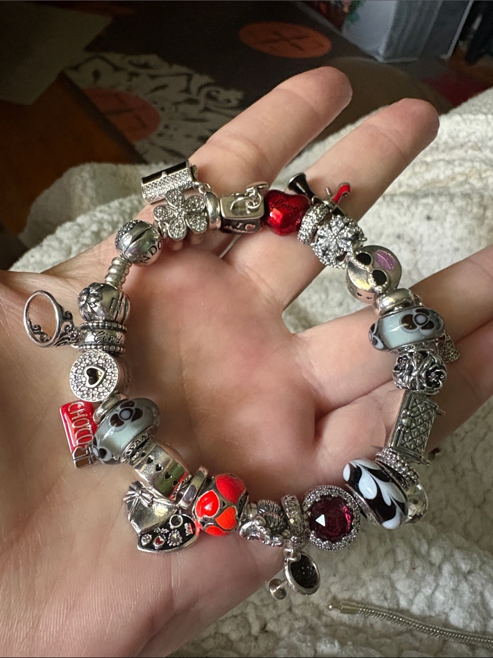 Pandora heart clasp bracelet with charms